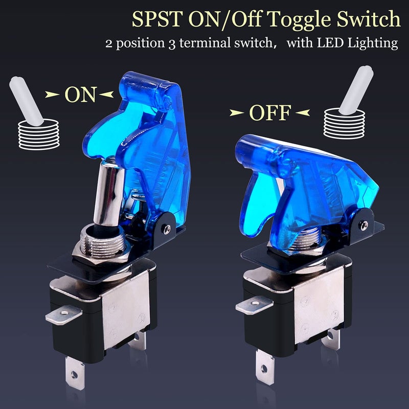 Twidec/3Pcs Rocker Toggle Switch 12V 20A Heavy Duty Racing Car Automotive Auto SPST ON/Off Toggle Switch Blue LED Light Illuminated 3Pin with Blue Waterproof Safety Cover ASW-07DBUBUMZ - Image 3